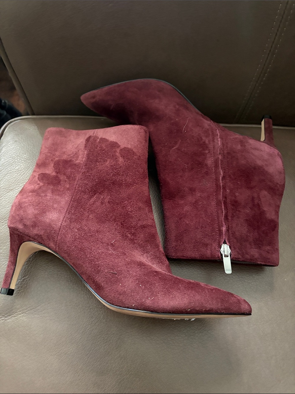 Nine West Wine Suede Pointed Toe Ankle Booties - Picture 2 of 3